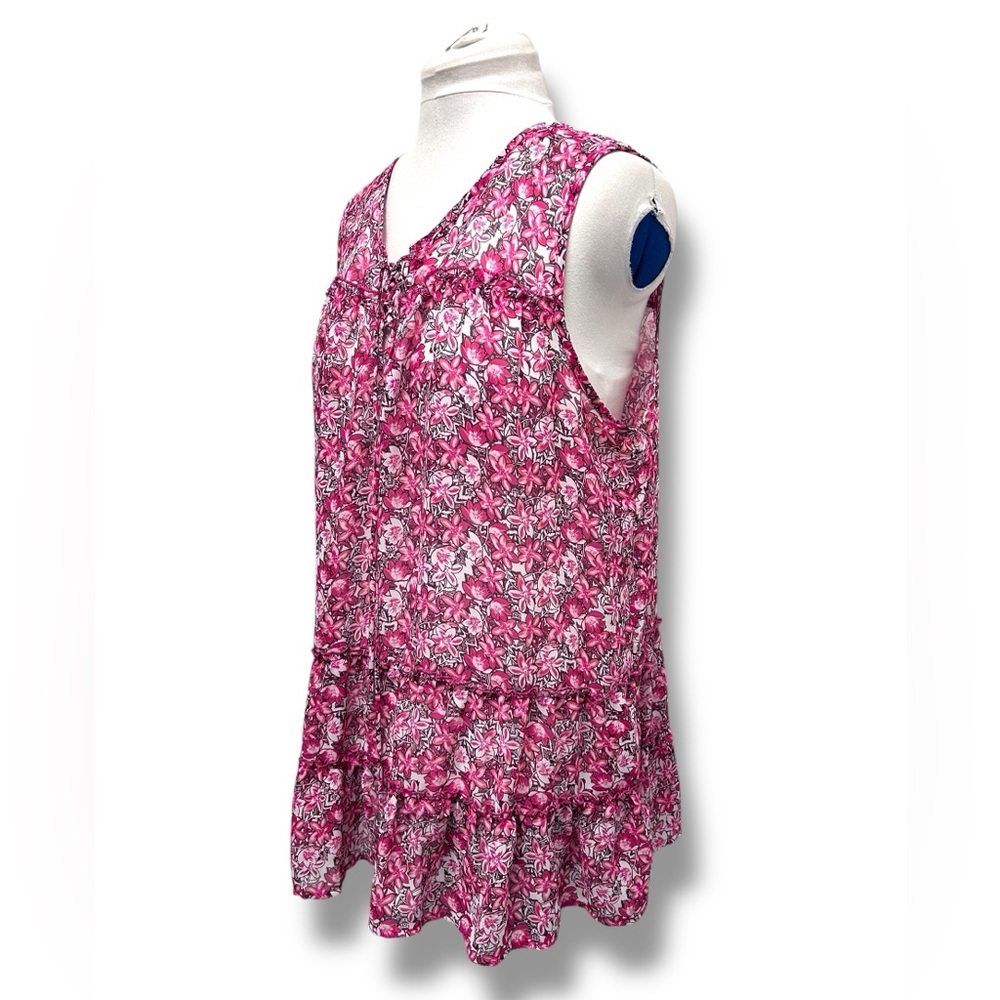Faded Glory Women’s Sleeveless Blouse Casual Pink Floral Bohemian Ruffle XXL - Picture 4 of 10